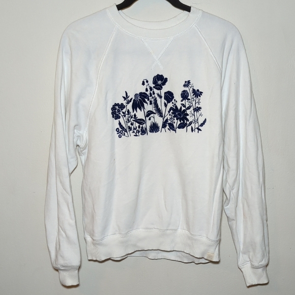 American Eagle White Sweatshirt w/ Blue Floral Applique Boxy Women's Size S - Picture 1 of 6